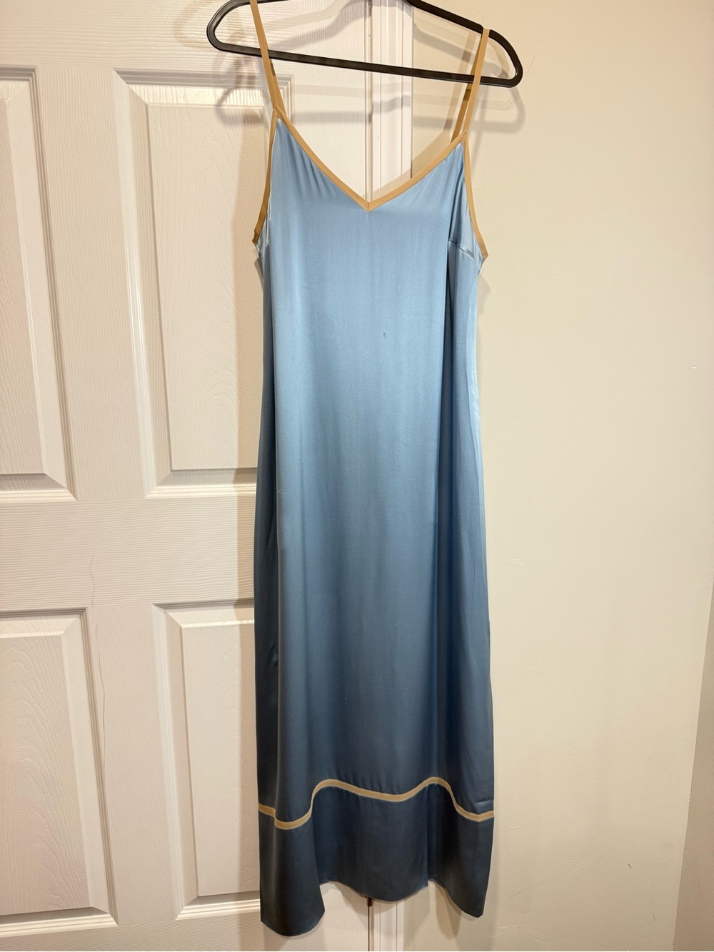 La Perla 100% Silk Blue Slip Dress Gold Trim Made in Italy Size 3